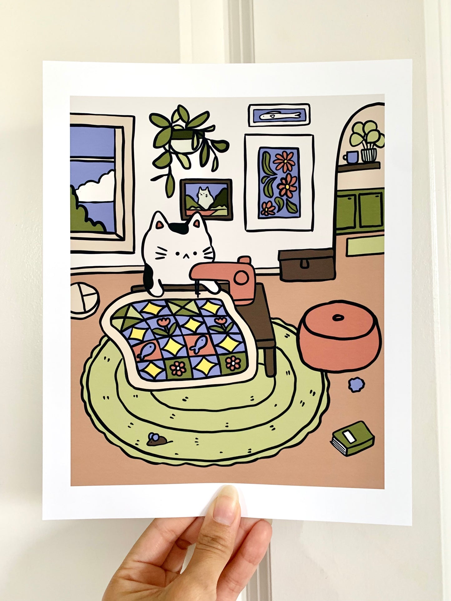 Quilting Cat Art Print