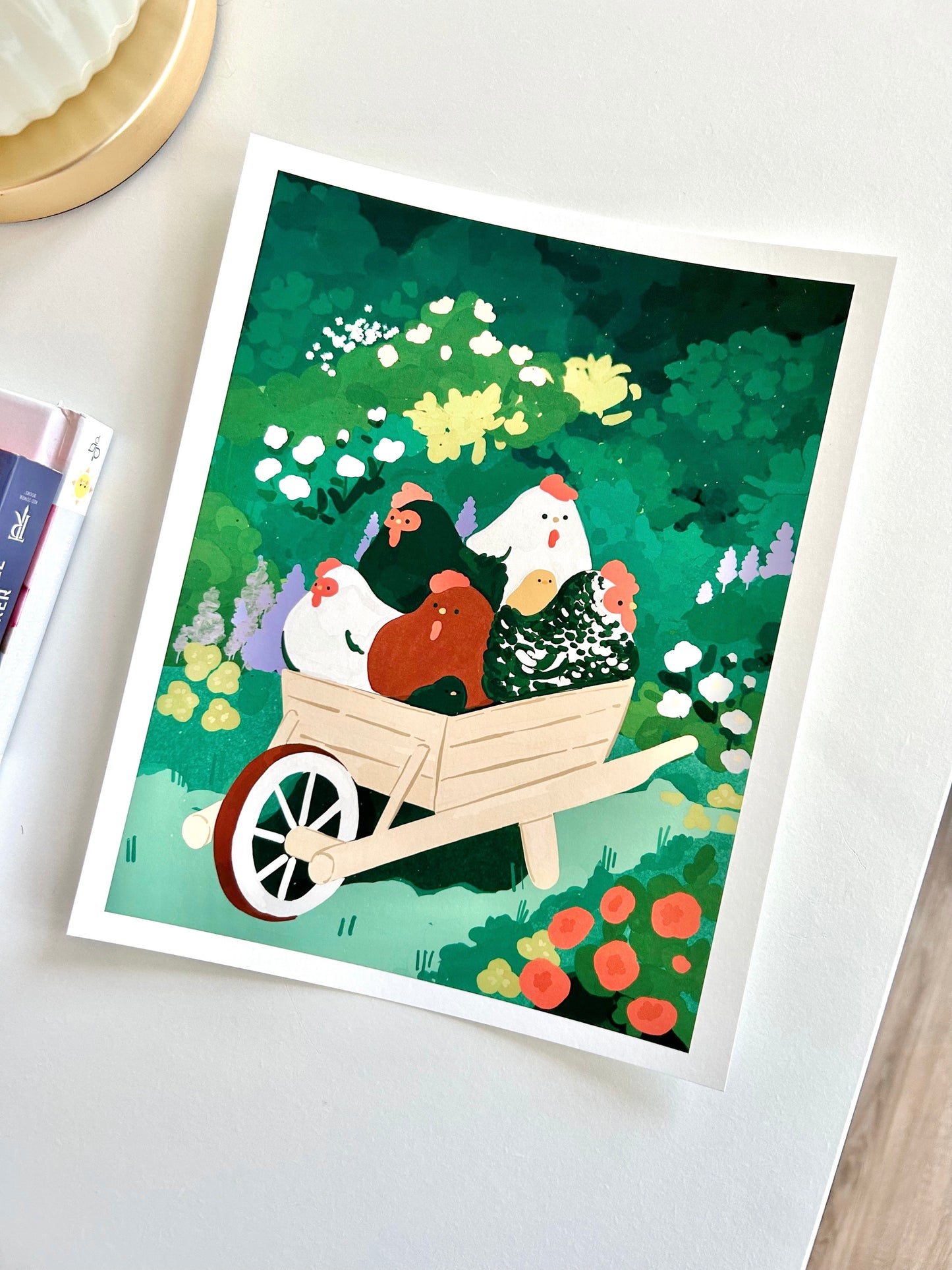 Wheelbarrow of Chickens Print