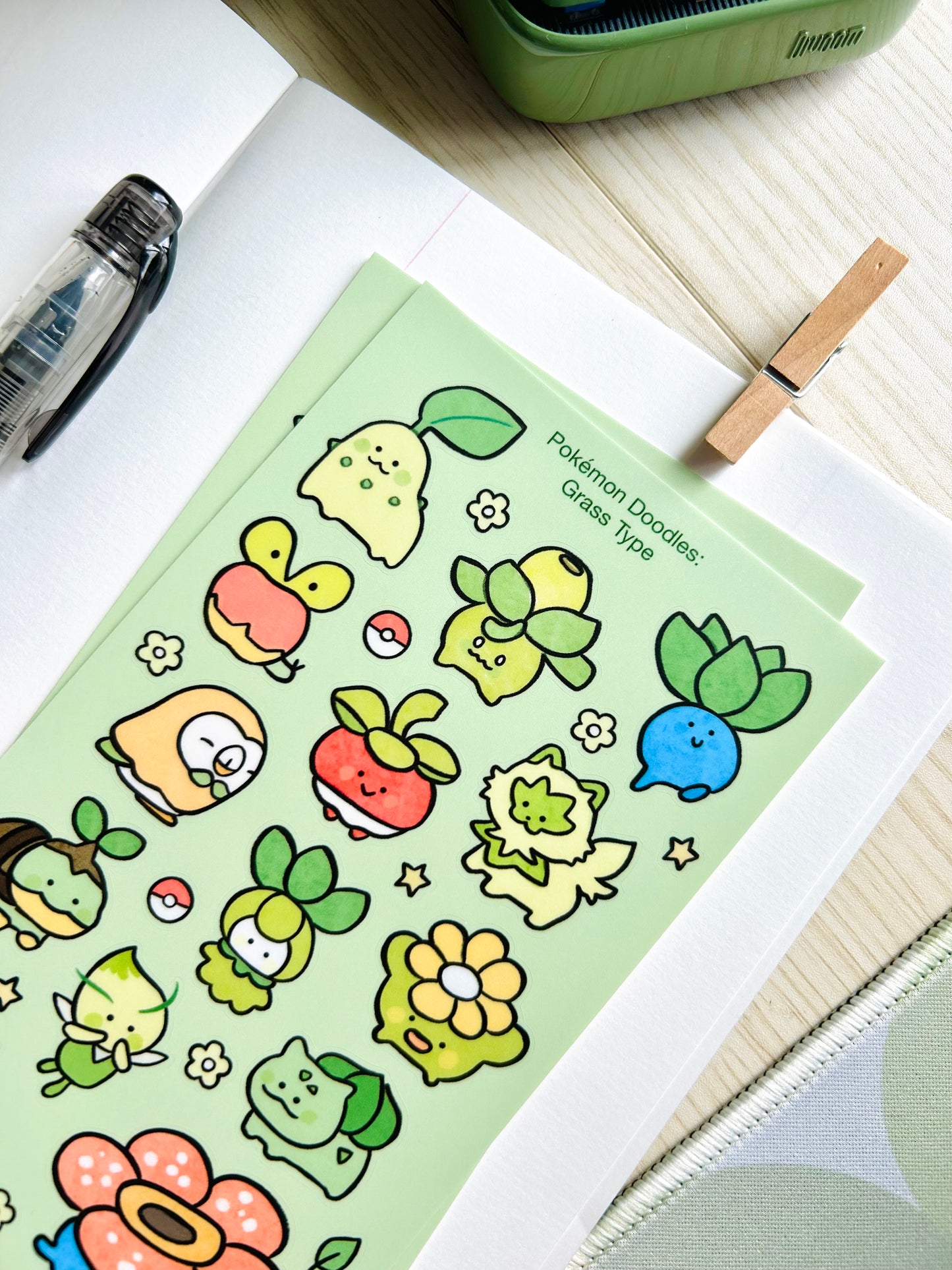 Grass Type Pokémon Doodles Sticker Sheet