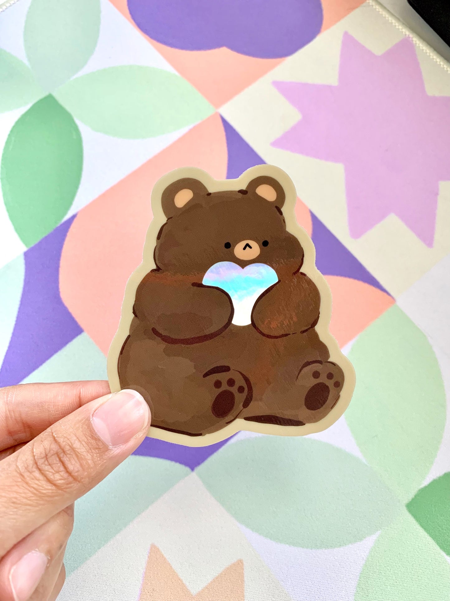 Holo Heart Bear Sticker