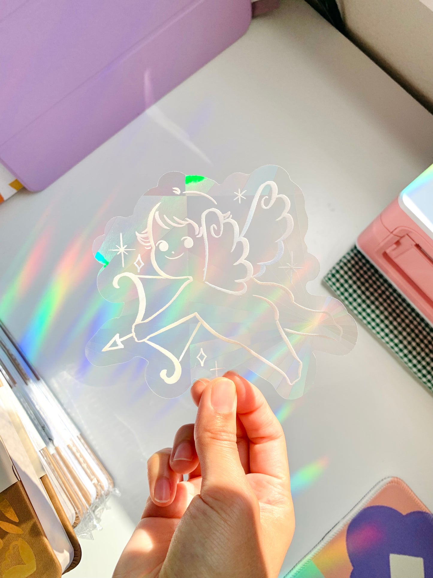 Arrow Cherub Suncatcher Sticker