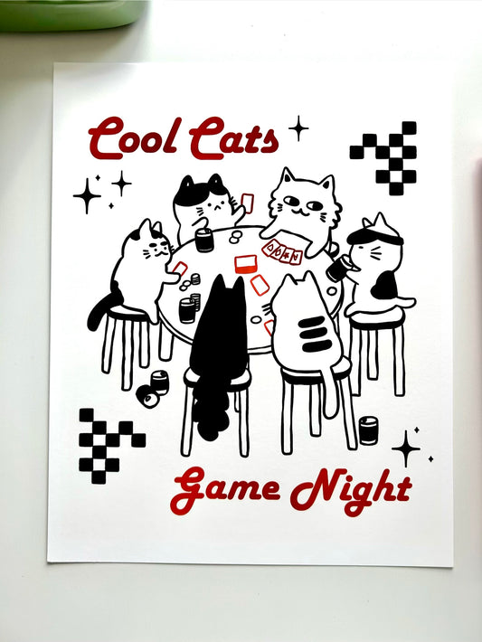 Cool Cats Game Night Art Print
