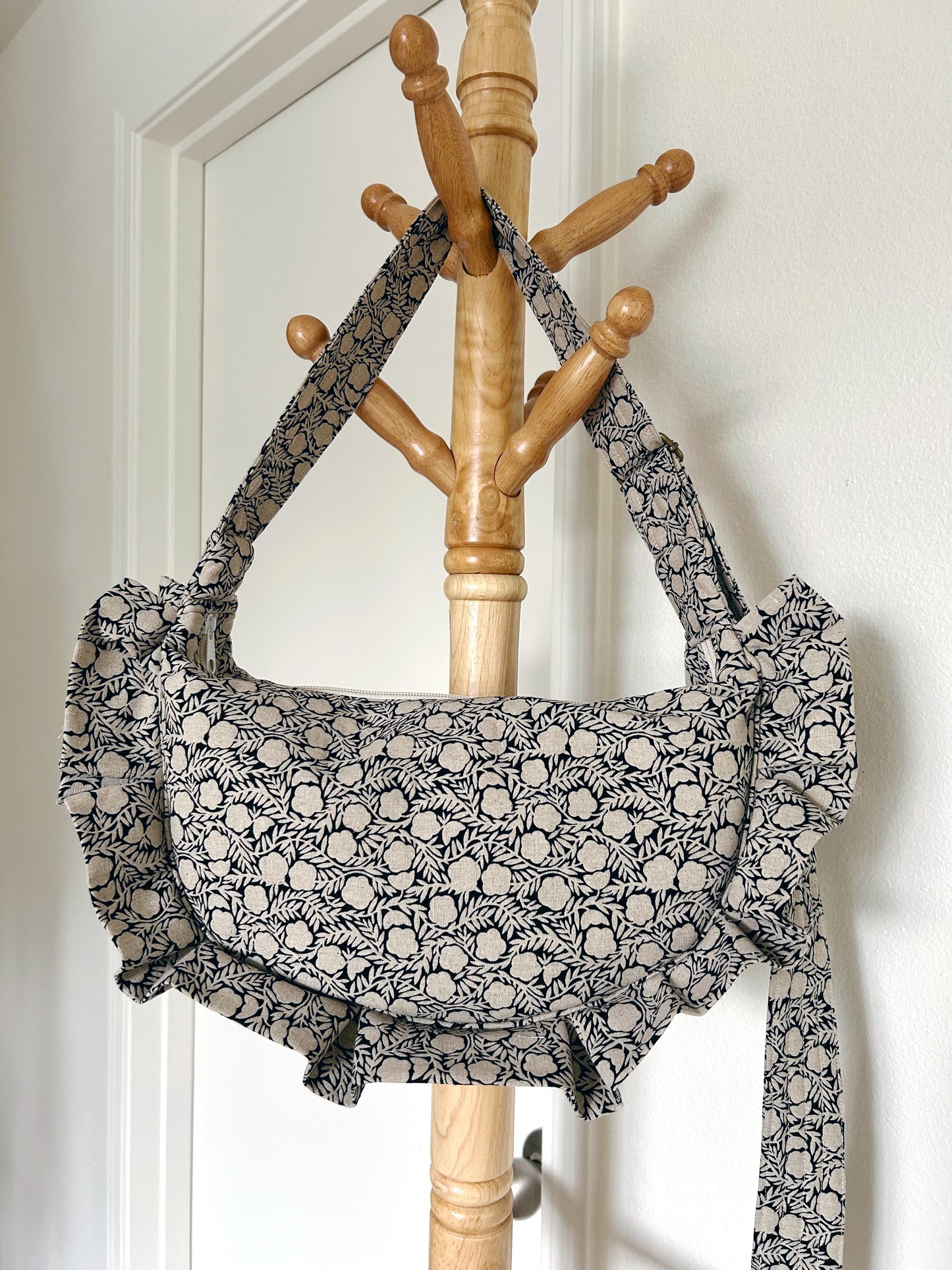 Black Floral Empanada Bag-Handmade