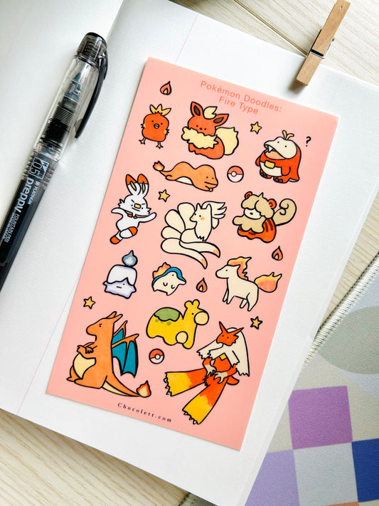 Fire Type Pokémon Doodles Sticker Sheet