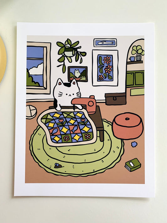 Quilting Cat Art Print