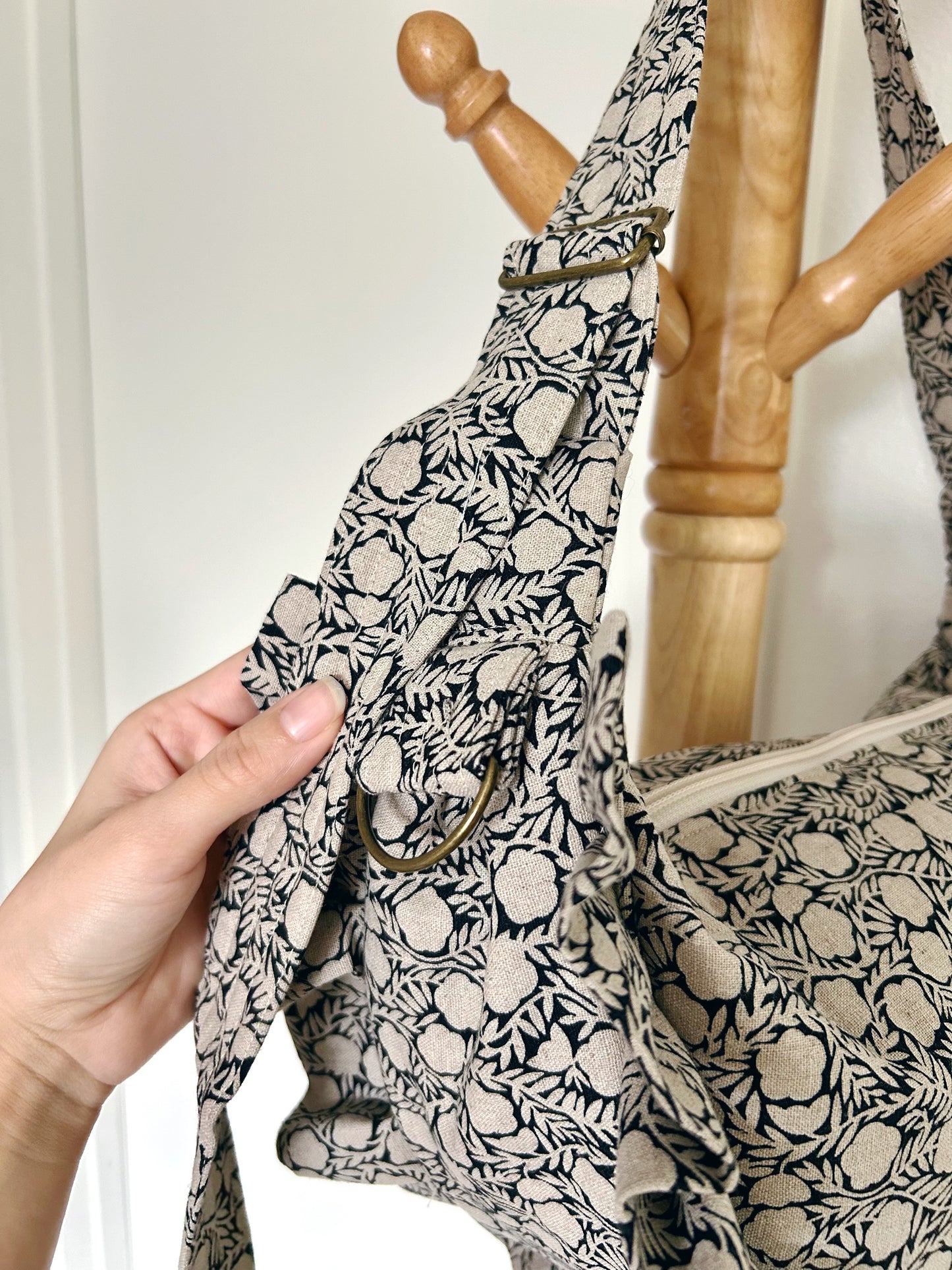 Black Floral Empanada Bag-Handmade