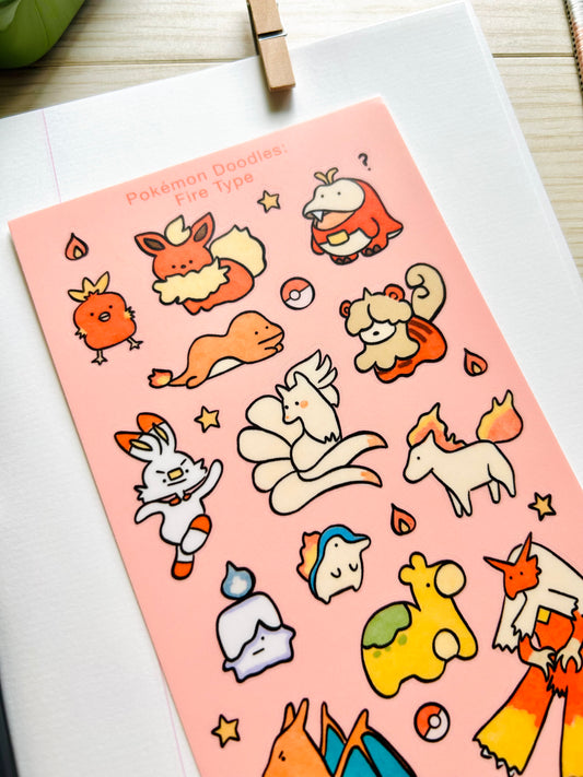 Fire Type Pokémon Doodles Sticker Sheet