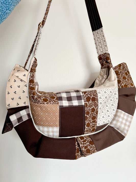 Brown Patchwork Empanada Bag-Handmade