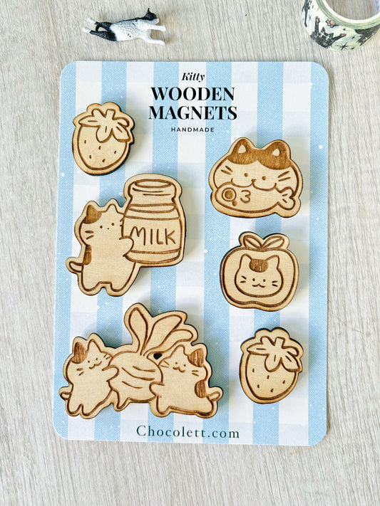 Wooden Kitty Magnets Pack