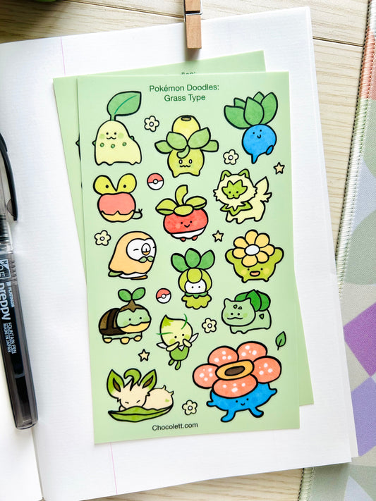 Grass Type Pokémon Doodles Sticker Sheet