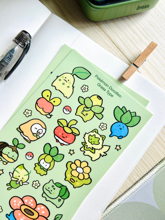 Grass Type Pokémon Doodles Sticker Sheet