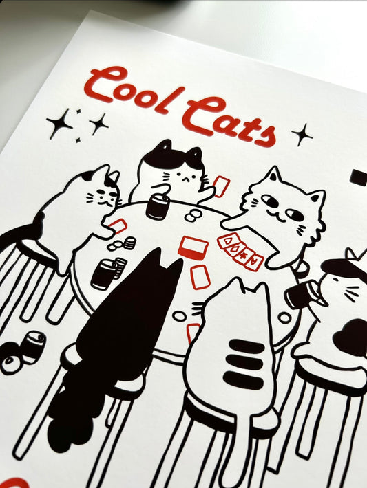 Cool Cats Game Night Art Print