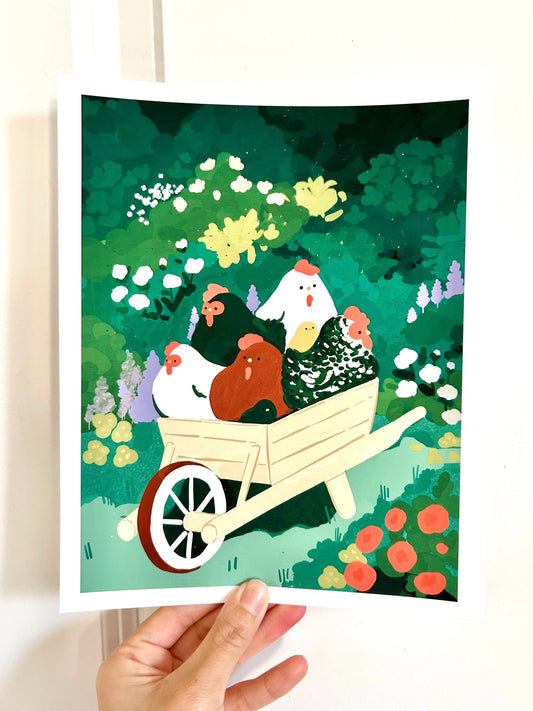 Wheelbarrow of Chickens Print