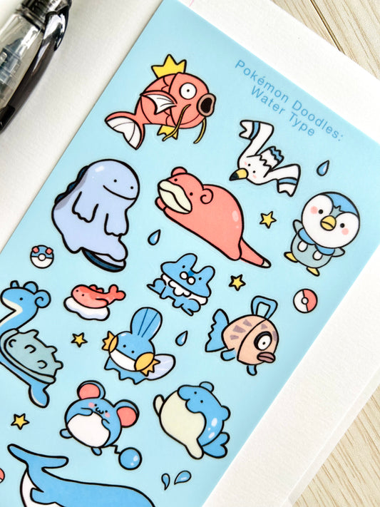 Water Type Pokémon Doodles Sticker Sheet