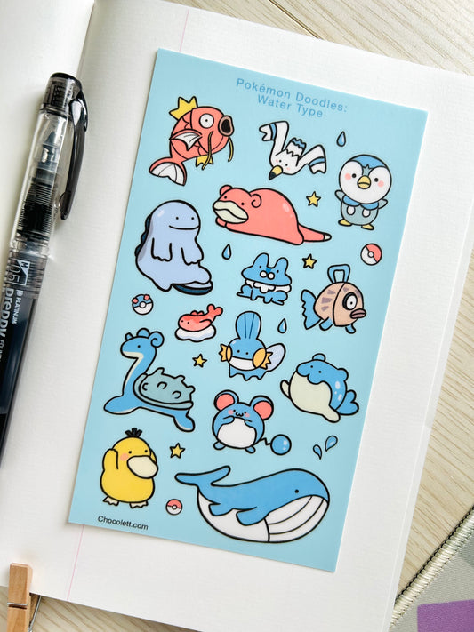 Water Type Pokémon Doodles Sticker Sheet