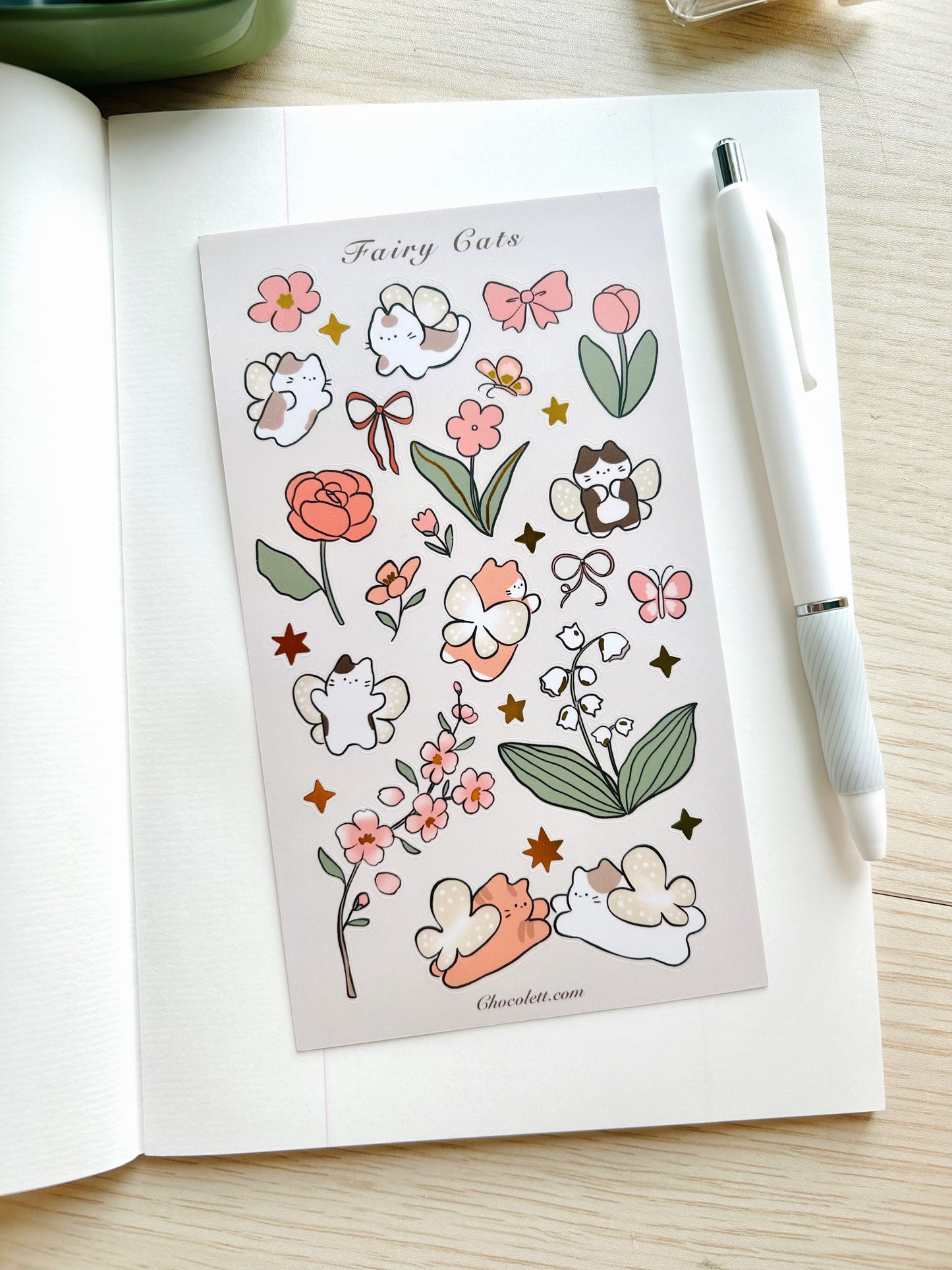 Fairy Cats Gold Foil Sticker Sheet