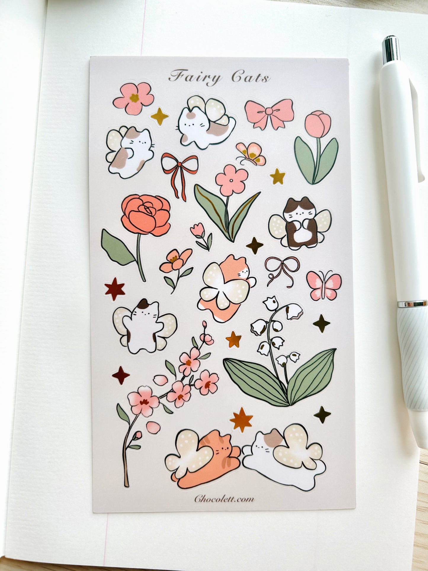 Fairy Cats Gold Foil Sticker Sheet