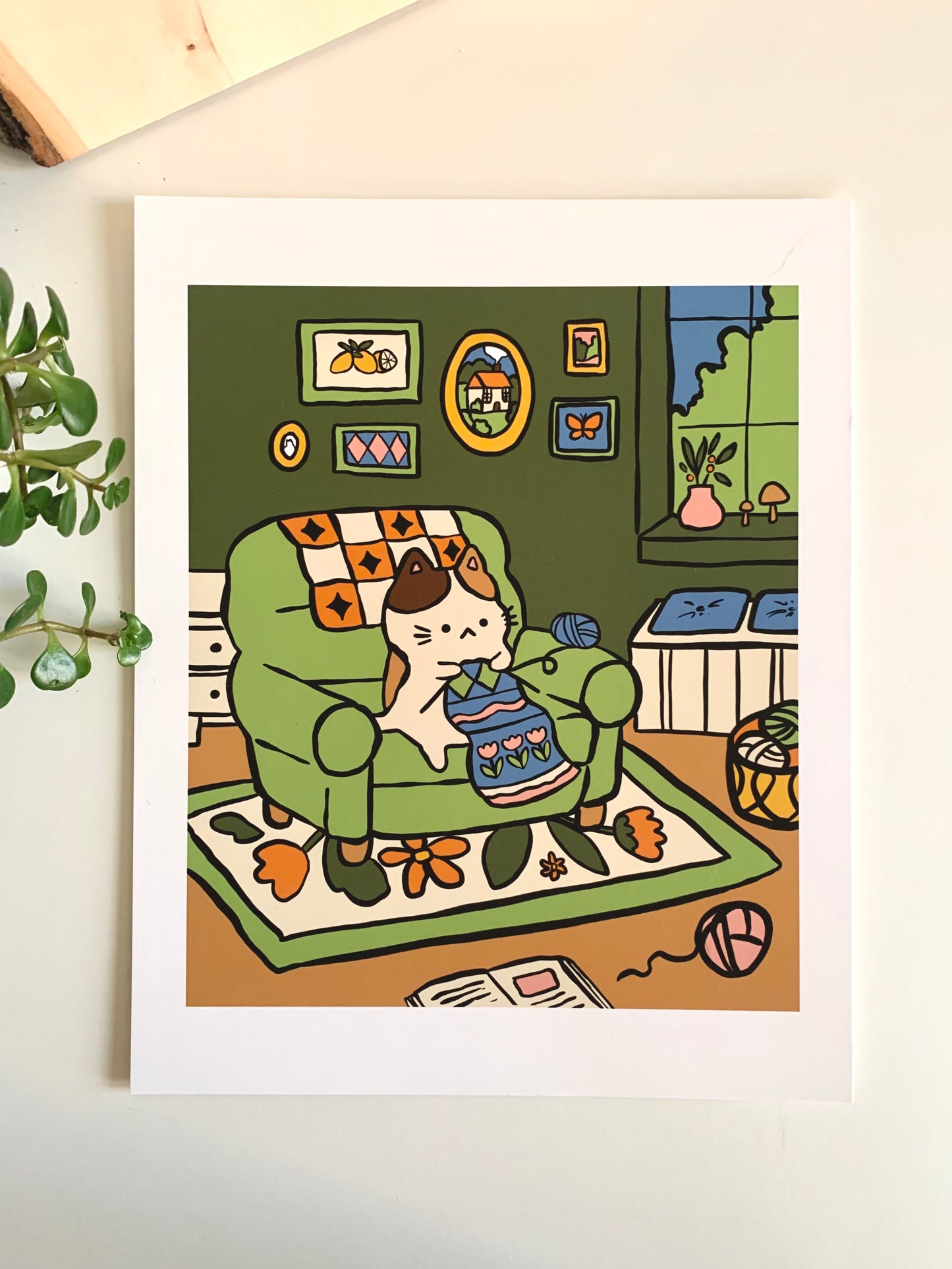 Knitting Cat Art Print