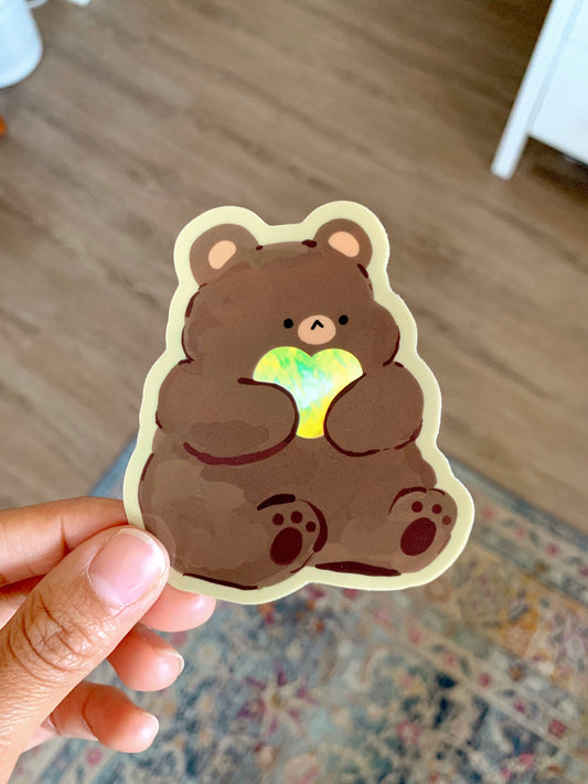 Holo Heart Bear Sticker