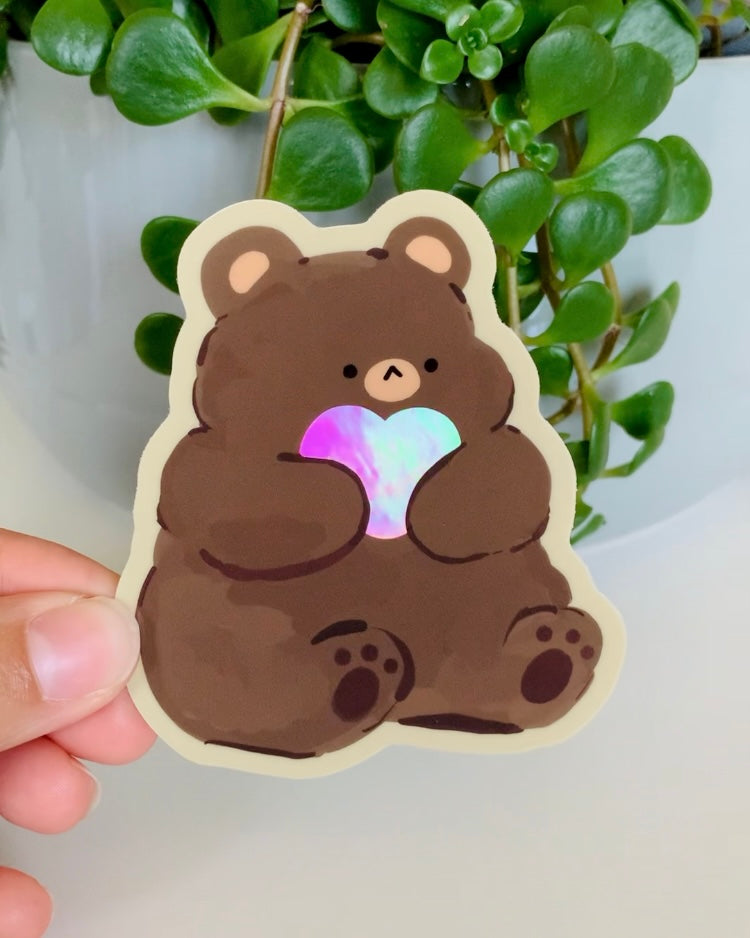 Holo Heart Bear Sticker