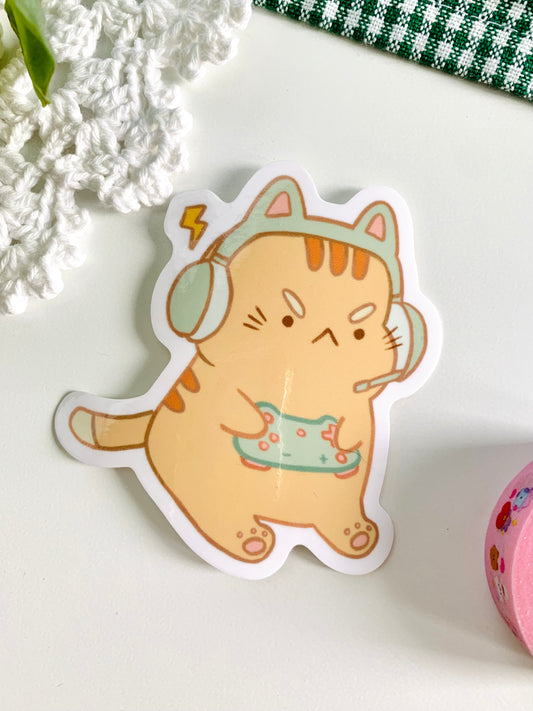 Orange Gamer Kitty Sticker